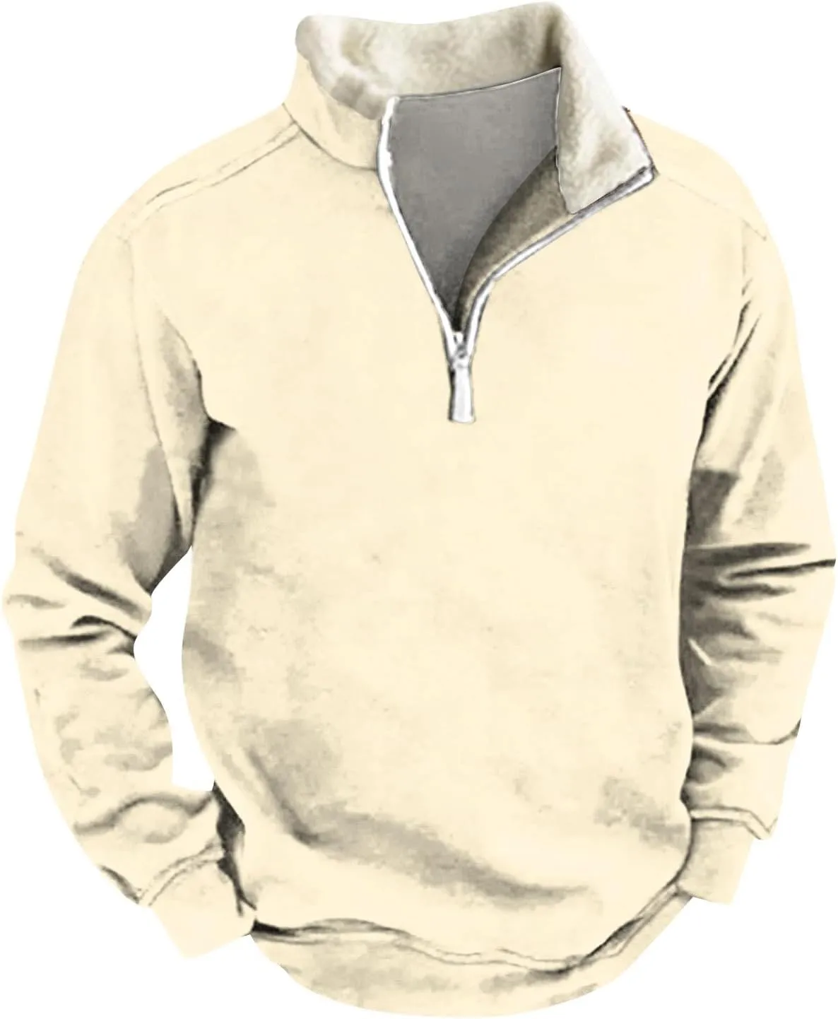 1/4 Zip Pullover Mens,Light Sherpa Fleece Lined Sweatshirt Vintage Pullover Tops With Elbow Patches Fall Shirts