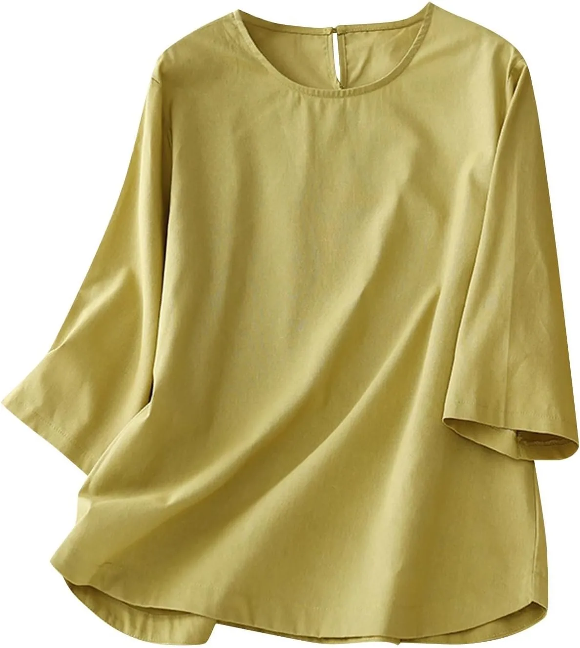 2025 Cotton Linen Tops for Women 3/4 Sleeve Flowy Solid Color Tees Summer Vacation Beach Shirt Loose Crew Neck Blouse