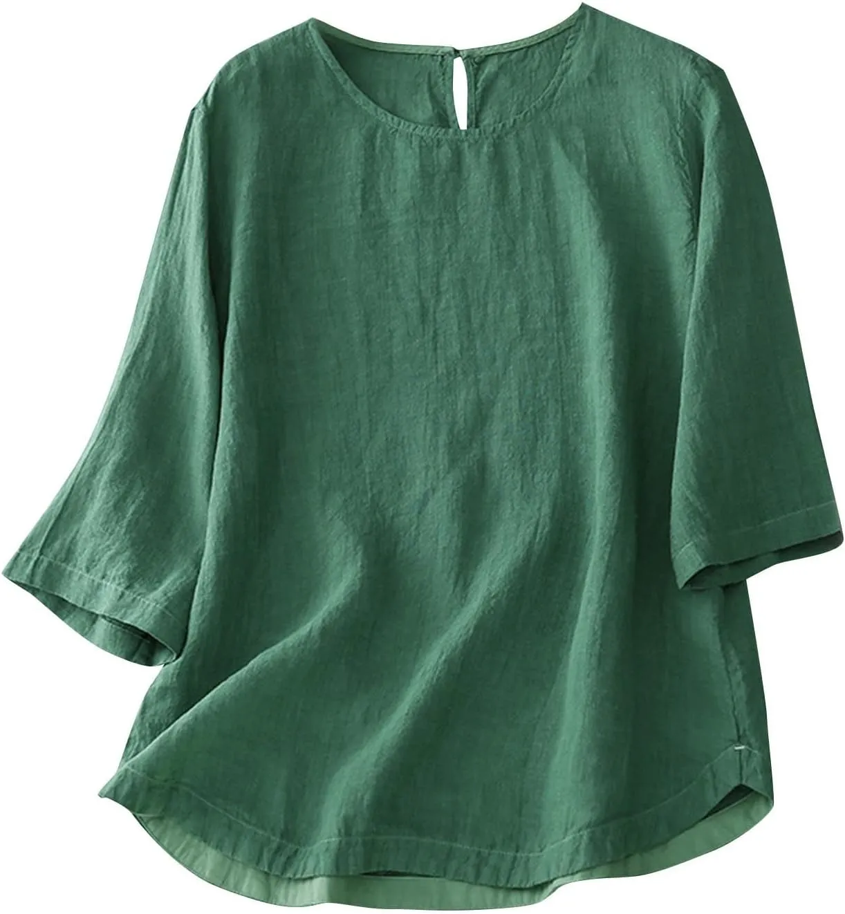 2025 Cotton Linen Tops for Women 3/4 Sleeve Flowy Solid Color Tees Summer Vacation Beach Shirt Loose Crew Neck Blouse