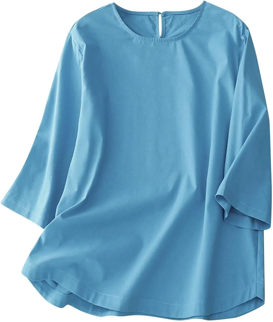 2025 Cotton Linen Tops for Women 3/4 Sleeve Flowy Solid Color Tees Summer Vacation Beach Shirt Loose Crew Neck Blouse