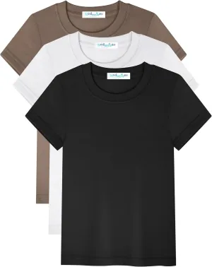 3 Pack Toddler Boys Cotton Short Sleeve T-Shirts Soft Solid Color Tees Summer Basic Tops for Kids 3-6Y