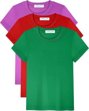 3 Pack Toddler Boys Cotton Short Sleeve T-Shirts Soft Solid Color Tees Summer Basic Tops for Kids 3-6Y