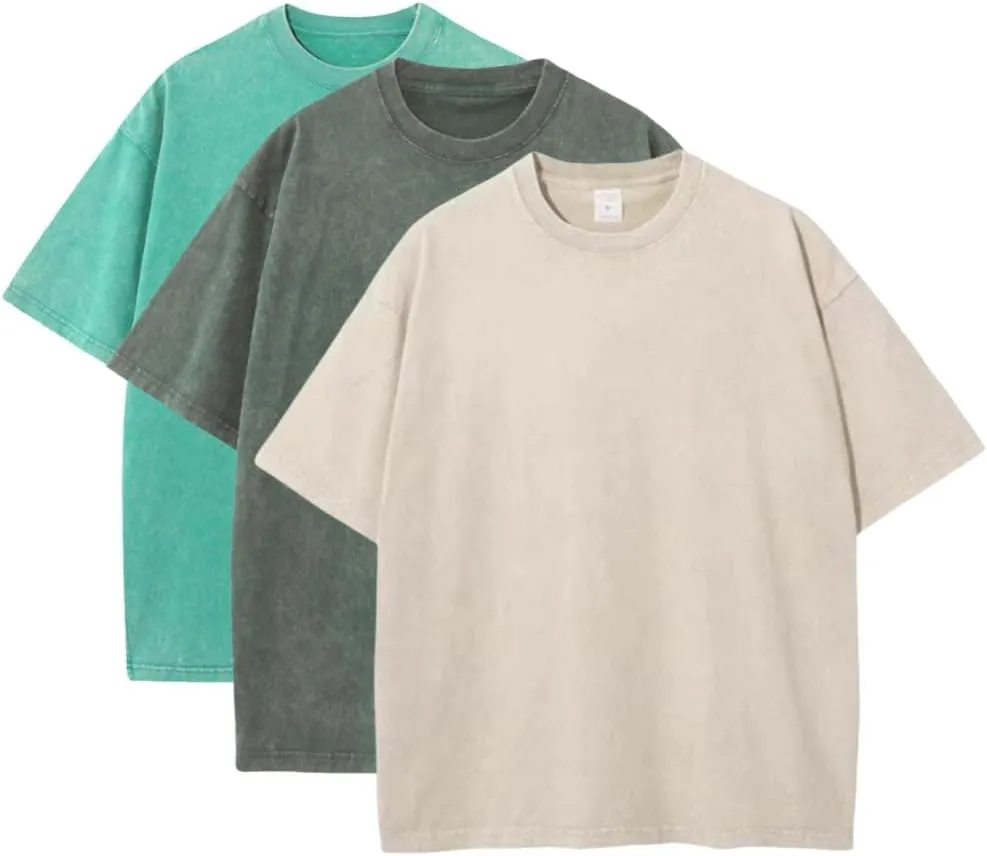 3 Pcs Oversized T-Shirts for Men Heavyweight Cotton Workout Shirts Acid Wash Pump Gym Tees for Casual Active Wear