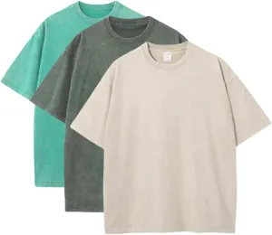 3 Pcs Oversized T-Shirts for Men Heavyweight Cotton Workout Shirts Acid Wash Pump Gym Tees for Casual Active Wear