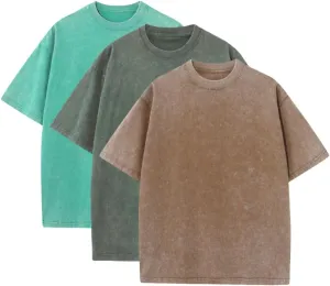3 Pcs Oversized T-Shirts for Men Heavyweight Cotton Workout Shirts Acid Wash Pump Gym Tees for Casual Active Wear