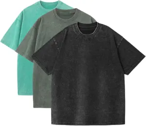 3 Pcs Oversized T-Shirts for Men Heavyweight Cotton Workout Shirts Acid Wash Pump Gym Tees for Casual Active Wear