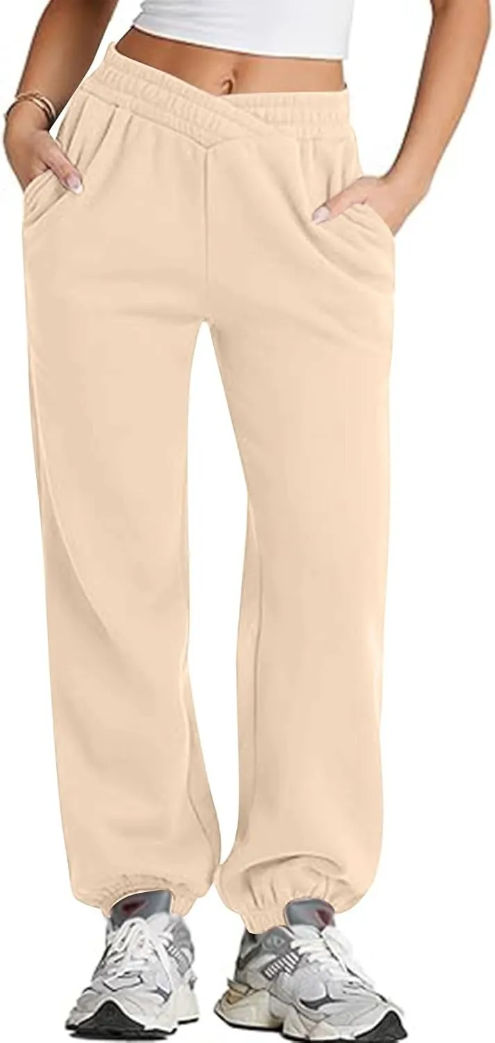 ADHOWBEW Women Sweatpants with Pockets Casual Low Rise Elastic Waisted Comfy Relaxed Fit Workout Joggers