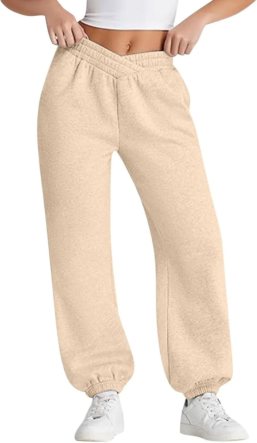 ADHOWBEW Women Sweatpants with Pockets Casual Low Rise Elastic Waisted Comfy Relaxed Fit Workout Joggers