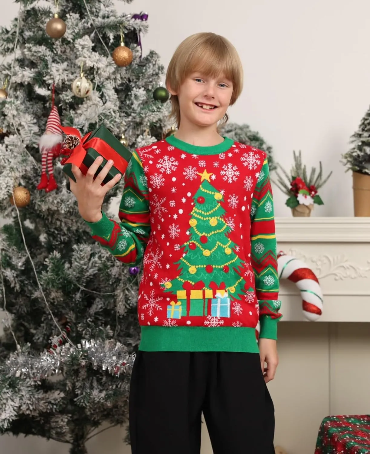 ADUKIDE Boys Ugly Christmas Sweater Xmas LED Light up Sweatshirt Girls Long Sleeve Knit Pullover Size 5-14T