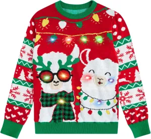 ADUKIDE Boys Ugly Christmas Sweater Xmas LED Light up Sweatshirt Girls Long Sleeve Knit Pullover Size 5-14T