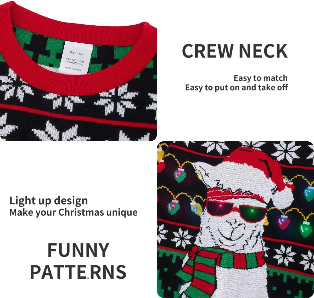 ADUKIDE Boys Ugly Christmas Sweater Xmas LED Light up Sweatshirt Girls Long Sleeve Knit Pullover Size 5-14T