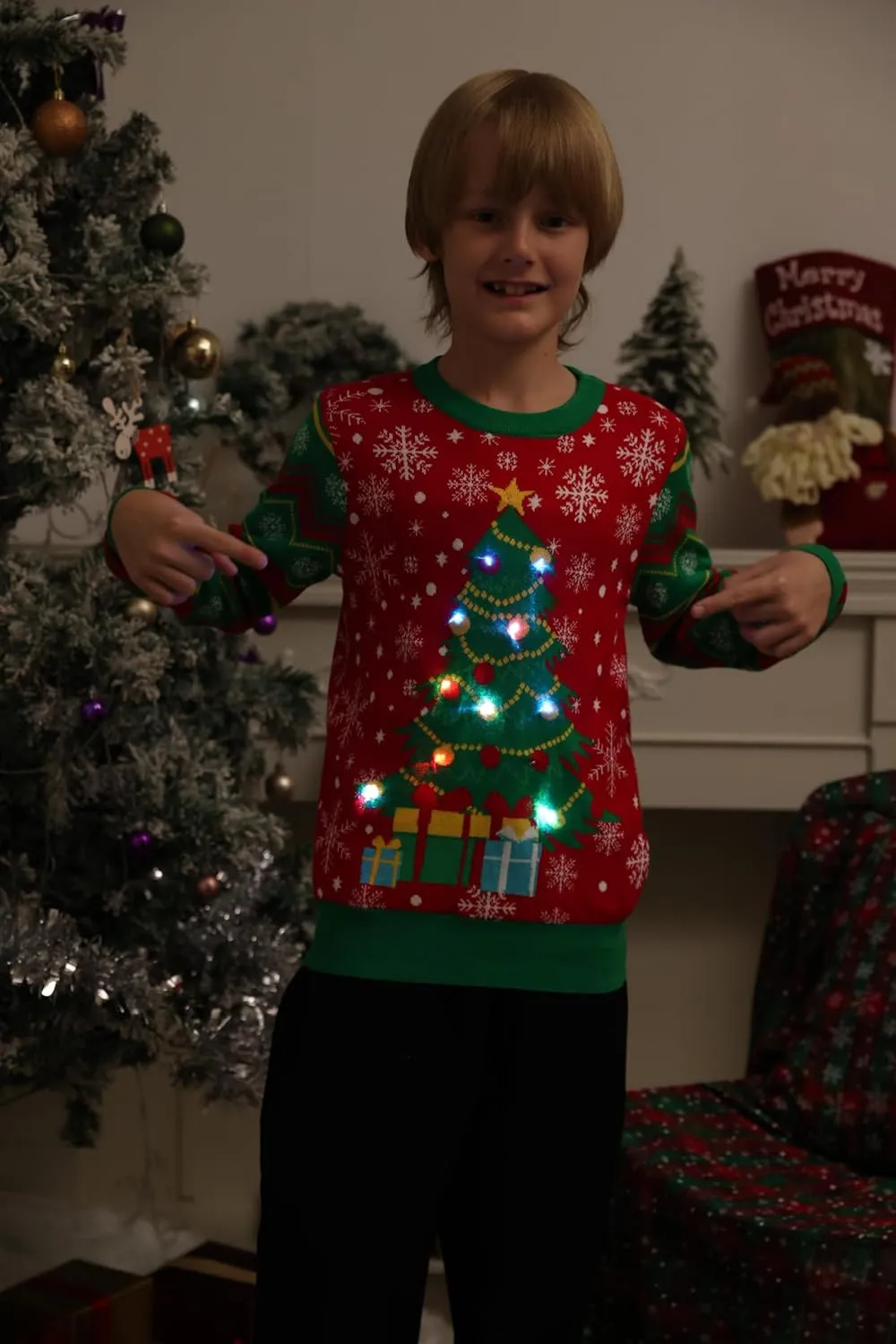 ADUKIDE Boys Ugly Christmas Sweater Xmas LED Light up Sweatshirt Girls Long Sleeve Knit Pullover Size 5-14T
