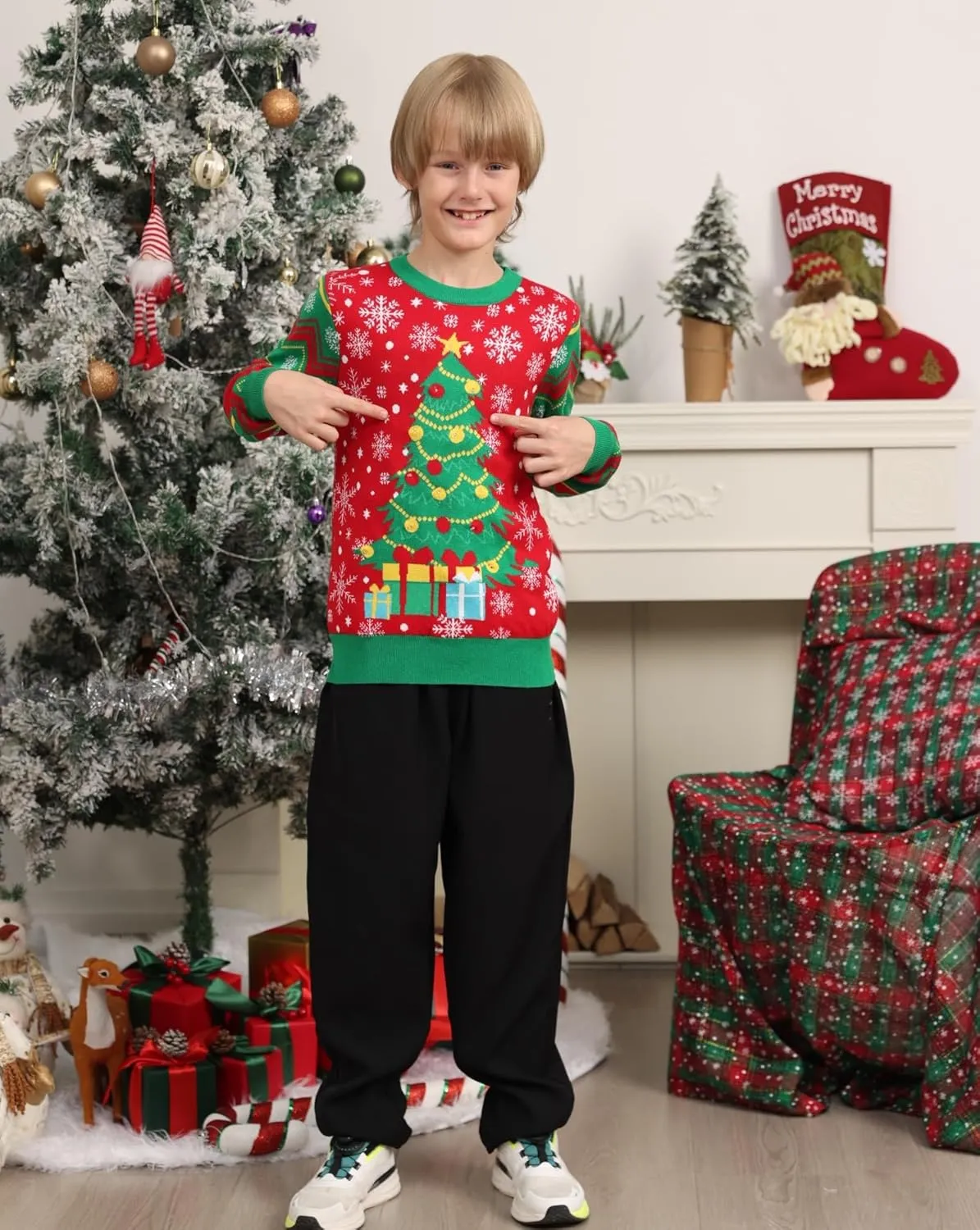ADUKIDE Boys Ugly Christmas Sweater Xmas LED Light up Sweatshirt Girls Long Sleeve Knit Pullover Size 5-14T