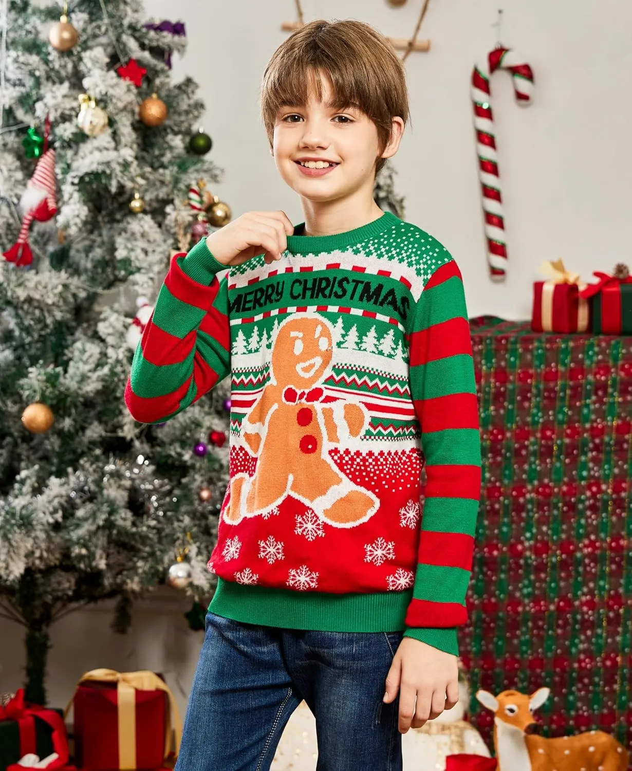ADUKIDE Boys Ugly Christmas Sweater Xmas LED Light up Sweatshirt Girls Long Sleeve Knit Pullover Size 5-14T