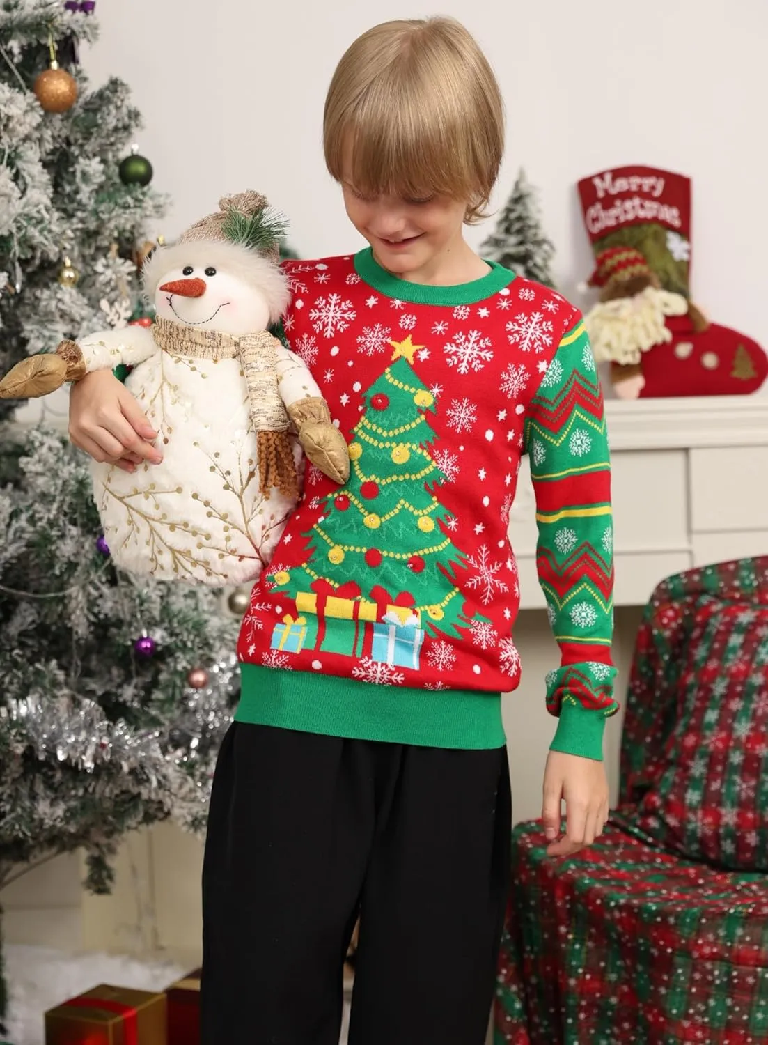 ADUKIDE Boys Ugly Christmas Sweater Xmas LED Light up Sweatshirt Girls Long Sleeve Knit Pullover Size 5-14T