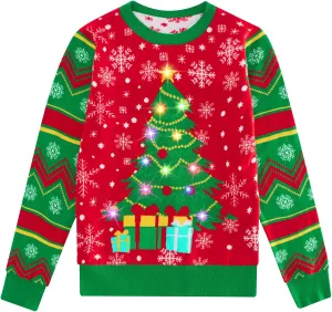 ADUKIDE Boys Ugly Christmas Sweater Xmas LED Light up Sweatshirt Girls Long Sleeve Knit Pullover Size 5-14T