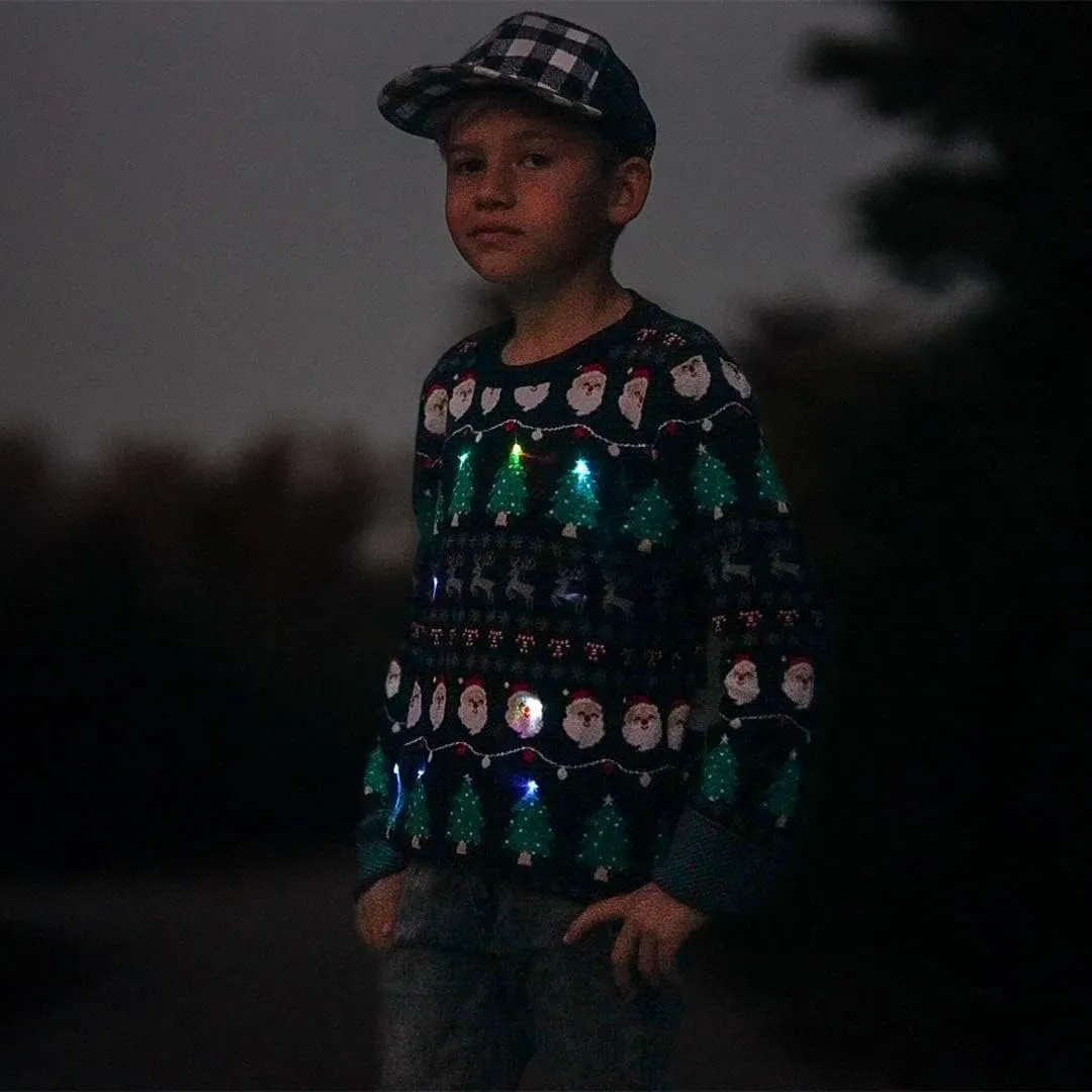 ADUKIDE Boys Ugly Christmas Sweater Xmas LED Light up Sweatshirt Girls Long Sleeve Knit Pullover Size 5-14T