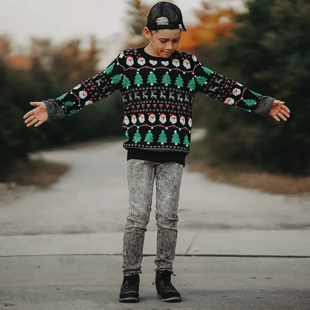 ADUKIDE Boys Ugly Christmas Sweater Xmas LED Light up Sweatshirt Girls Long Sleeve Knit Pullover Size 5-14T