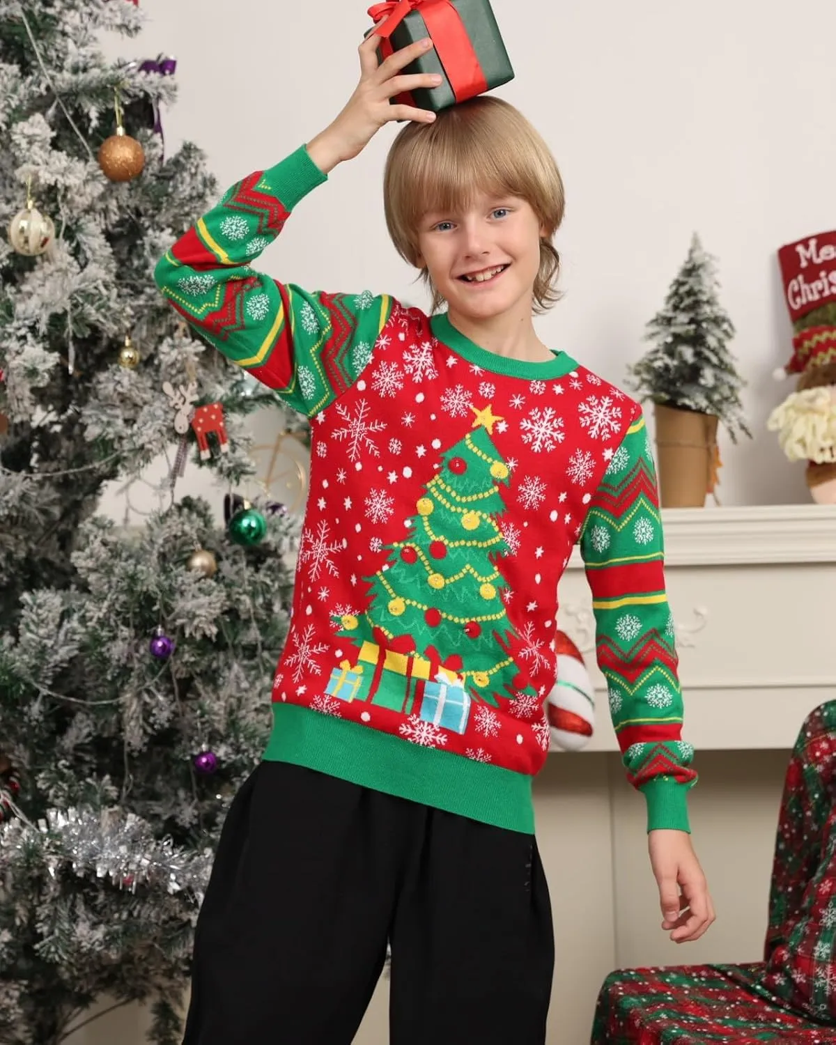 ADUKIDE Boys Ugly Christmas Sweater Xmas LED Light up Sweatshirt Girls Long Sleeve Knit Pullover Size 5-14T