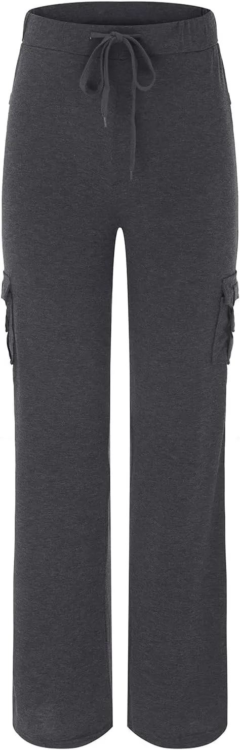 aihihe Cargo Pants for Women Bootcut Yoga Pants Wide Leg Sweatpants Plus Size Gym Workout Fitness Trousers with Button Pocket