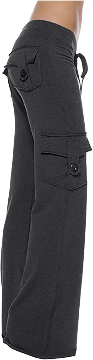 aihihe Cargo Pants for Women Bootcut Yoga Pants Wide Leg Sweatpants Plus Size Gym Workout Fitness Trousers with Button Pocket