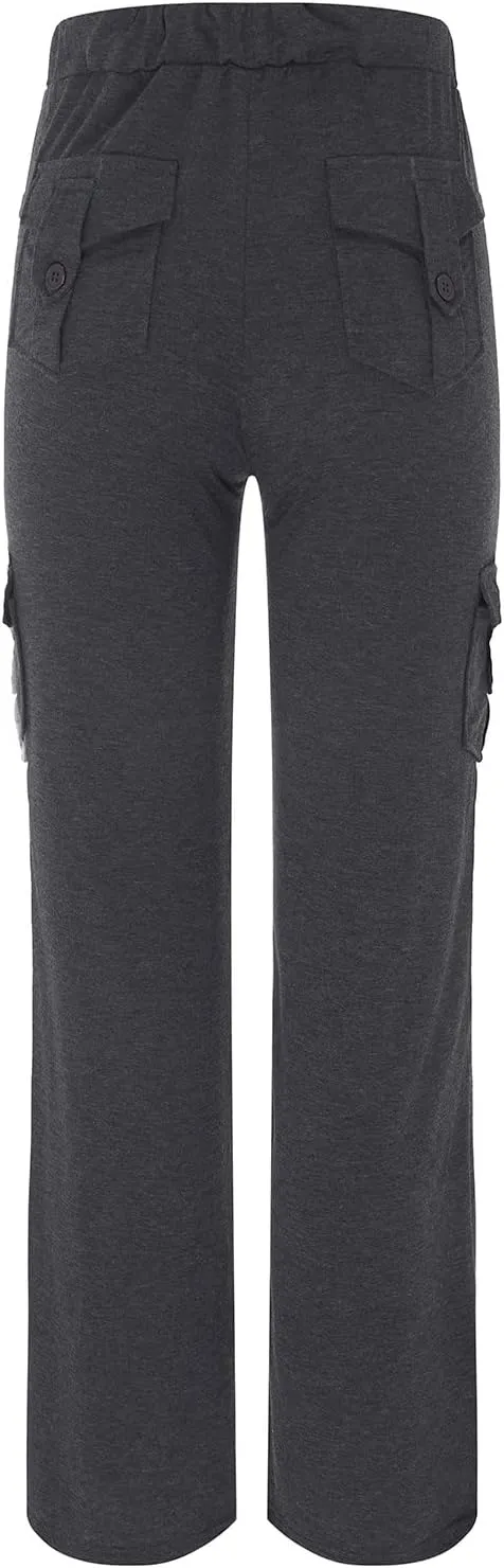 aihihe Cargo Pants for Women Bootcut Yoga Pants Wide Leg Sweatpants Plus Size Gym Workout Fitness Trousers with Button Pocket