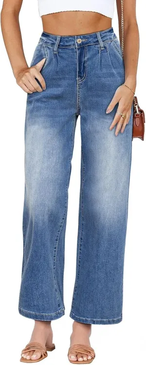 Astylish Women 2025 Wide Leg Jeans Cropped Jeans Stretchy High Waisted Baggy Loose Boyfriend Vintage Denim Pants