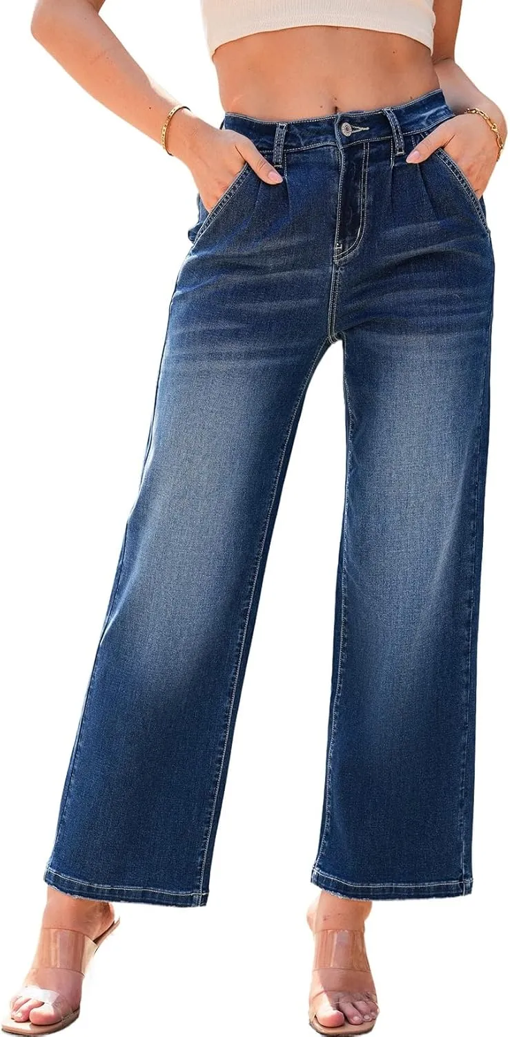 Astylish Women 2025 Wide Leg Jeans Cropped Jeans Stretchy High Waisted Baggy Loose Boyfriend Vintage Denim Pants