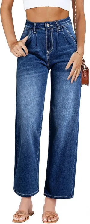 Astylish Women 2025 Wide Leg Jeans Cropped Jeans Stretchy High Waisted Baggy Loose Boyfriend Vintage Denim Pants
