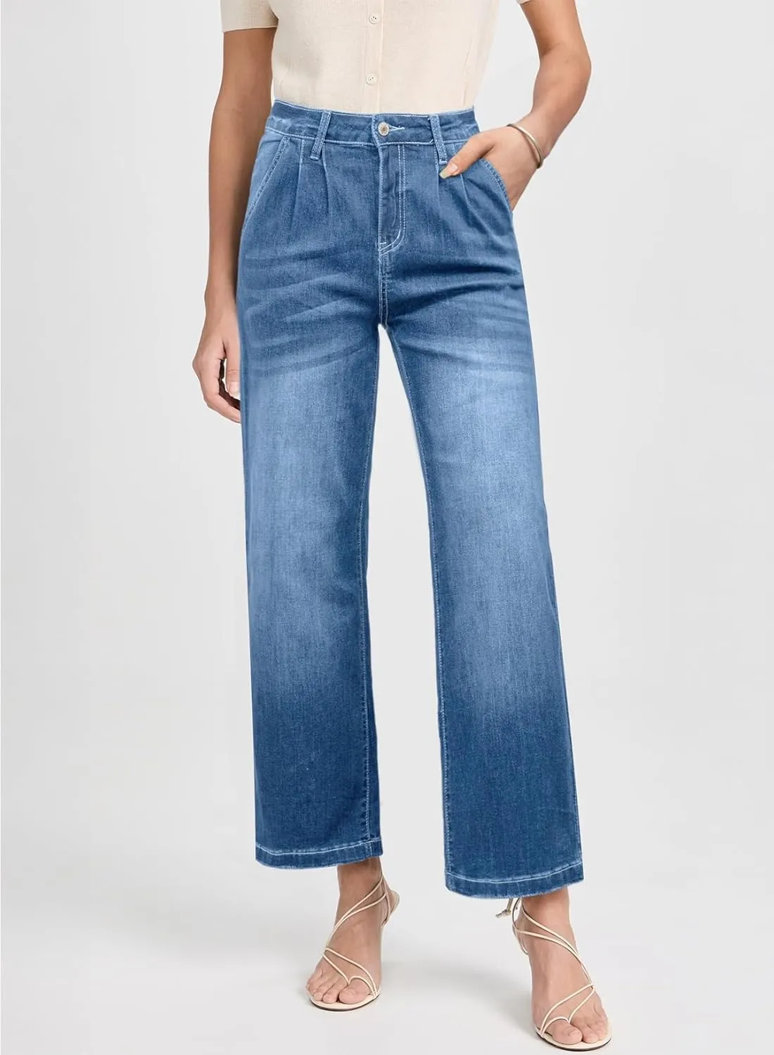 Astylish Women 2025 Wide Leg Jeans Cropped Jeans Stretchy High Waisted Baggy Loose Boyfriend Vintage Denim Pants