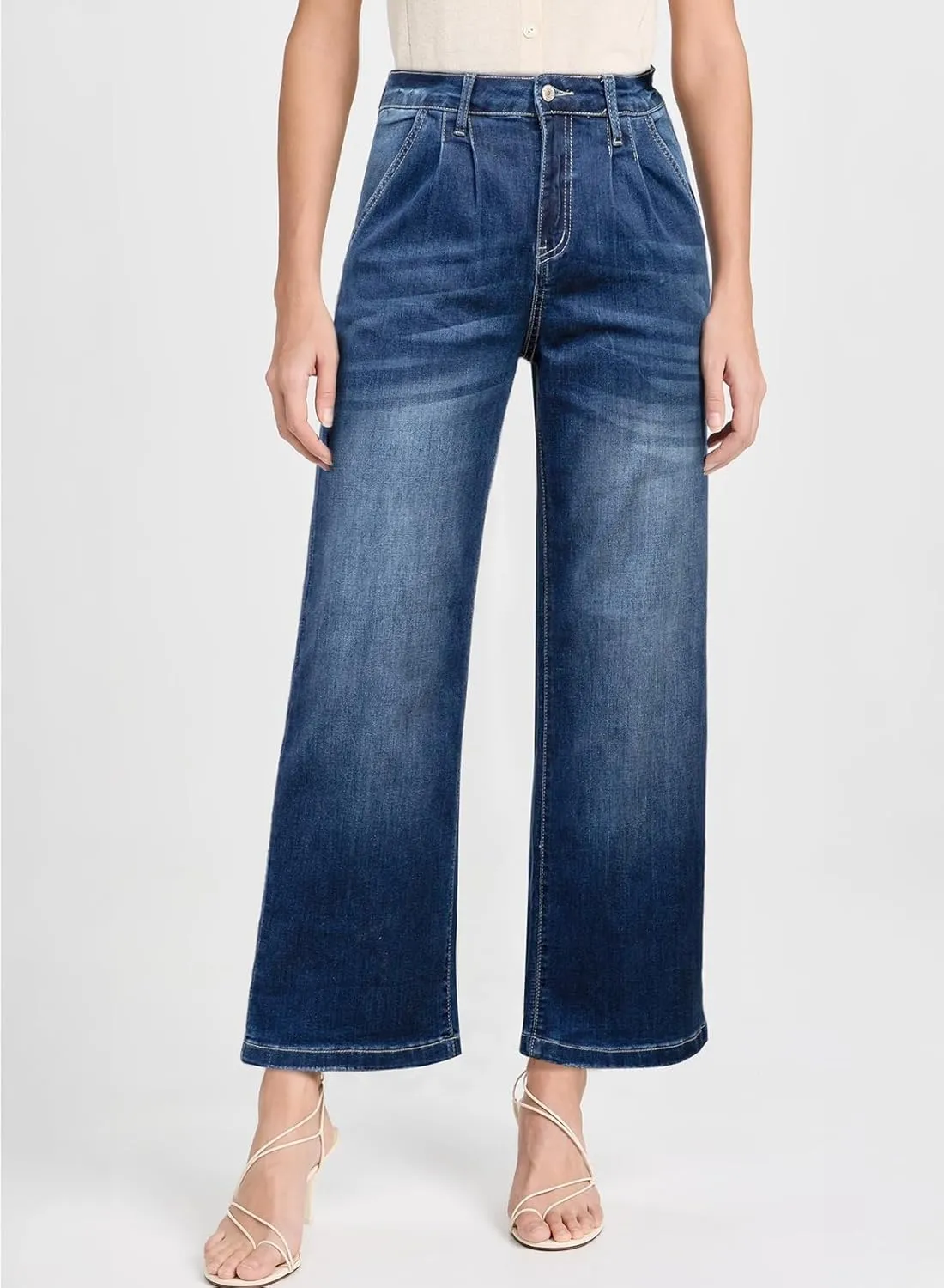 Astylish Women 2025 Wide Leg Jeans Cropped Jeans Stretchy High Waisted Baggy Loose Boyfriend Vintage Denim Pants