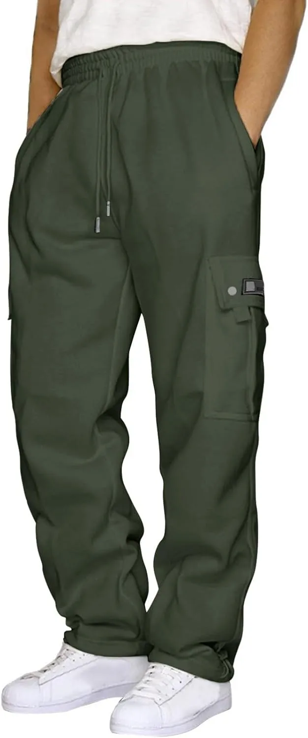 Baggy Cargo Pants Men Casual Elastic Drawstring Work Hiking Pants Straight Stretch Outdoor Jogger with Pockets