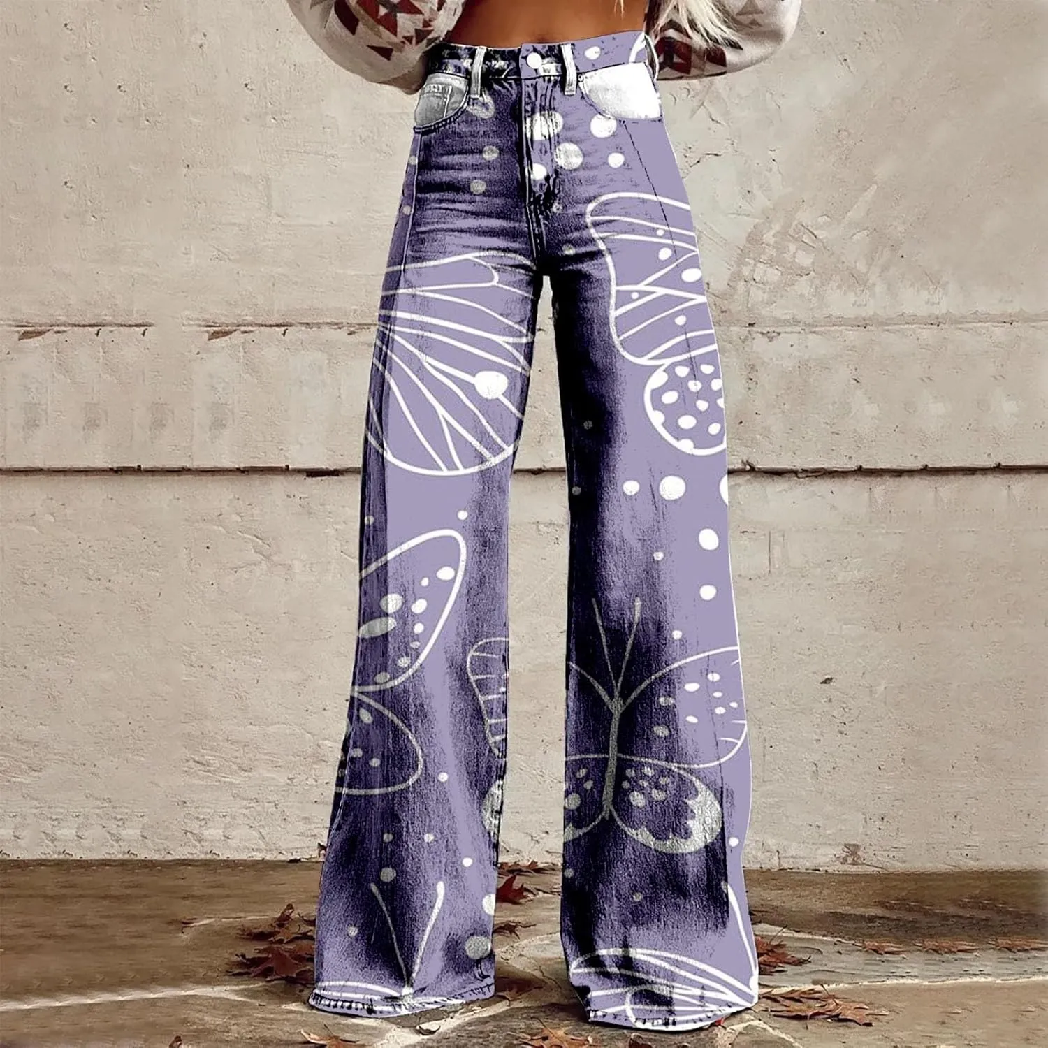 Baggy Jeans for Woman Wide Leg Jeans for Women Valentines 2025 Baggy Denim Pant Printed Jean Loose Casual Loose Pant