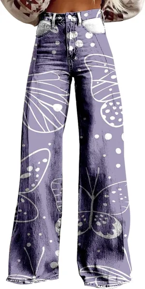Baggy Jeans for Woman Wide Leg Jeans for Women Valentines 2025 Baggy Denim Pant Printed Jean Loose Casual Loose Pant