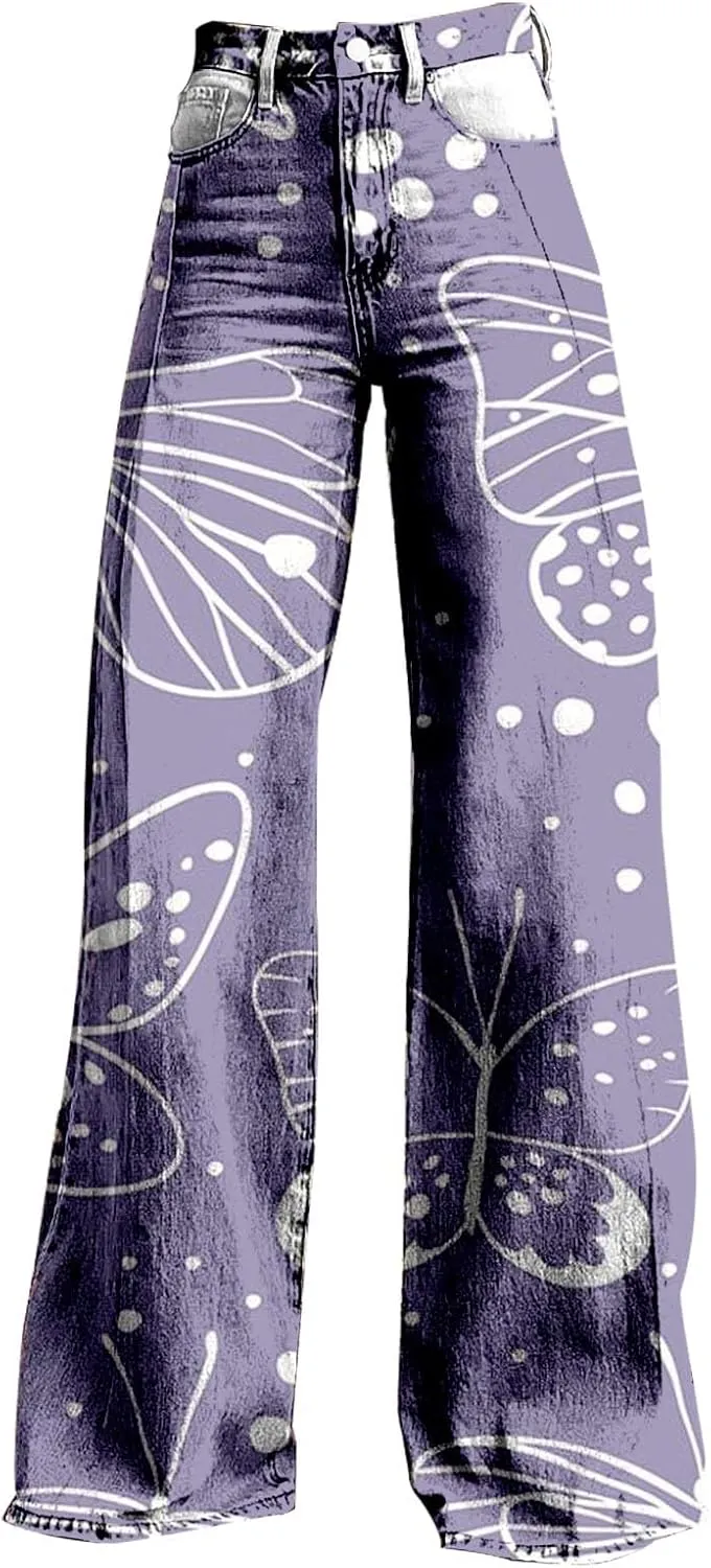 Baggy Jeans for Woman Wide Leg Jeans for Women Valentines 2025 Baggy Denim Pant Printed Jean Loose Casual Loose Pant