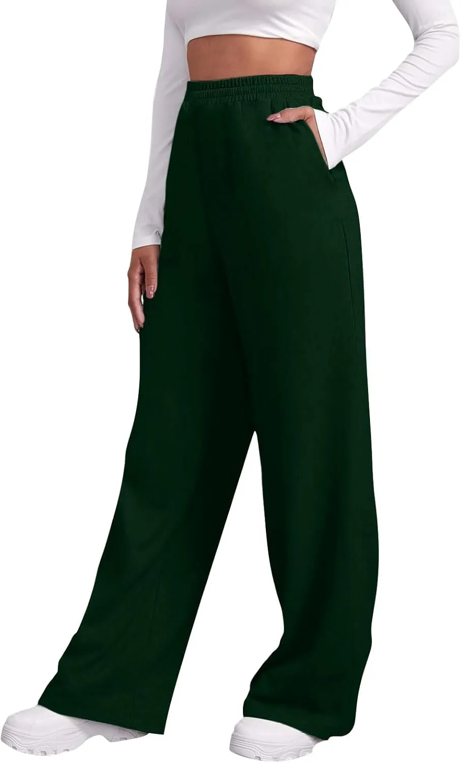Baggy Wide Leg Sweatpants Womens High Waist Fleece Joggers with Pockets Lounge Pants Casual Comfy Drawstring Sweat Pants Fleece Lined Sweatpants Women Y2k Clothes Fleece Joggers Pants