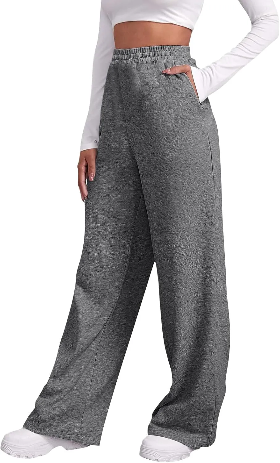 Baggy Wide Leg Sweatpants Womens High Waist Fleece Joggers with Pockets Lounge Pants Casual Comfy Drawstring Sweat Pants Fleece Lined Sweatpants Women Y2k Clothes Fleece Joggers Pants