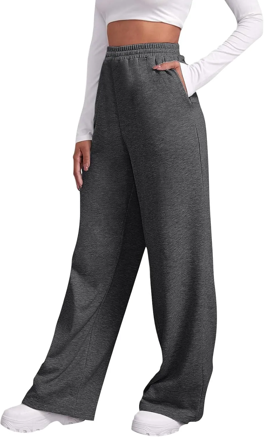 Baggy Wide Leg Sweatpants Womens High Waist Fleece Joggers with Pockets Lounge Pants Casual Comfy Drawstring Sweat Pants Fleece Lined Sweatpants Women Y2k Clothes Fleece Joggers Pants