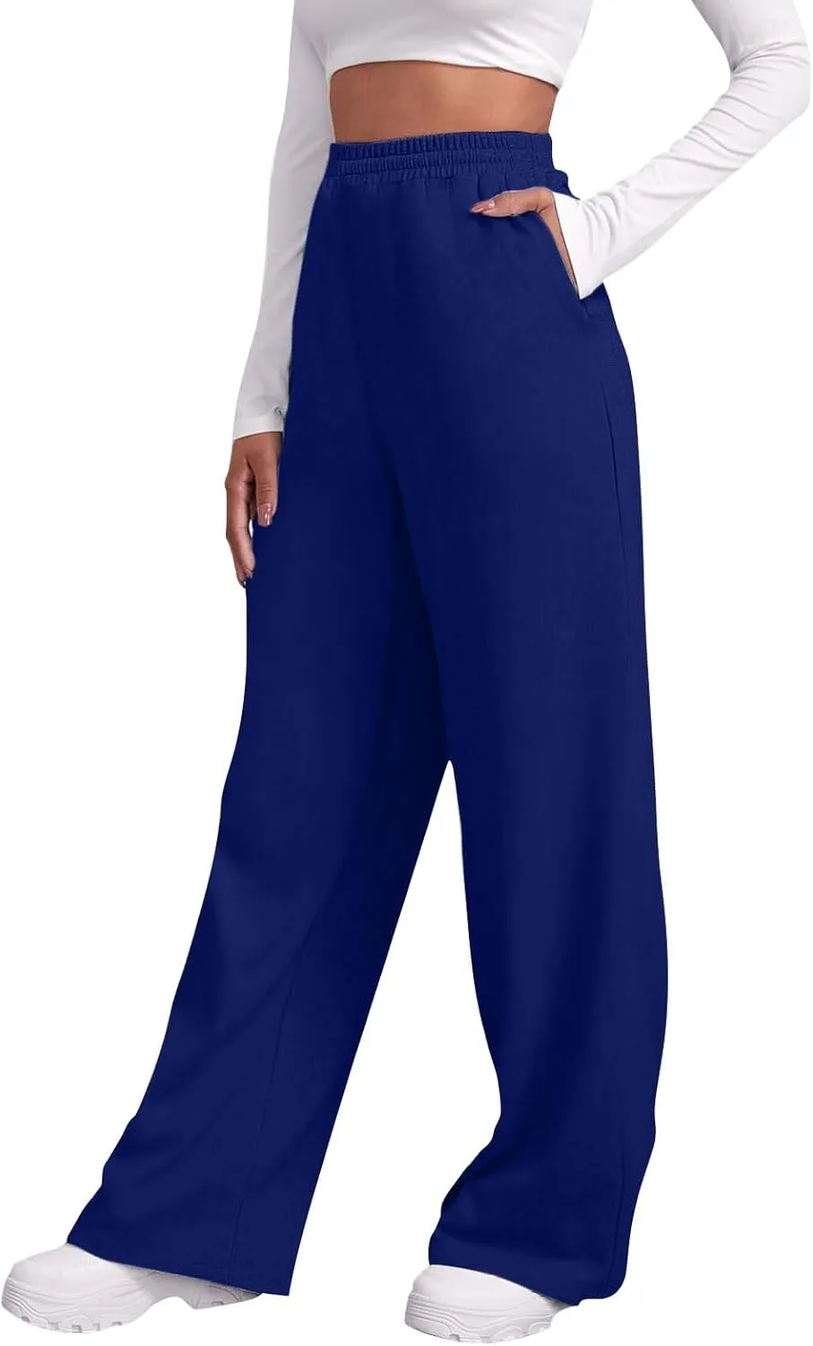 Baggy Wide Leg Sweatpants Womens High Waist Fleece Joggers with Pockets Lounge Pants Casual Comfy Drawstring Sweat Pants Fleece Lined Sweatpants Women Y2k Clothes Fleece Joggers Pants