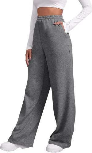 Baggy Wide Leg Sweatpants Womens High Waist Fleece Joggers with Pockets Lounge Pants Casual Comfy Drawstring Sweat Pants Fleece Lined Sweatpants Women Y2k Clothes Fleece Joggers Pants