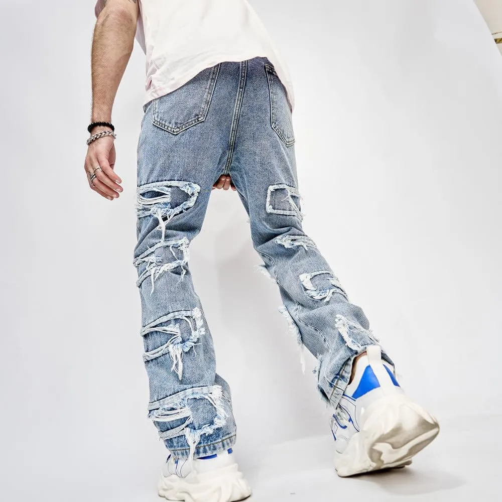 Bidobibo Mens Jeans Relaxed Fit Stretch Straight Leg Carpenter Denim Pants Loose Fit Trousers 2025 Distressed Tapered Jeans