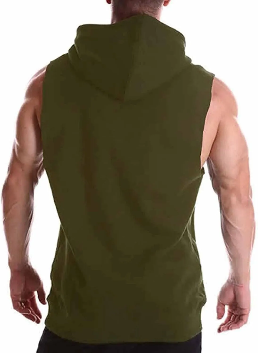 Big and Tall Sleeveless Hoodies for Men Men's Lace up Workout Hooded Tank Tops Training Fitness Sleeveless Hoodies