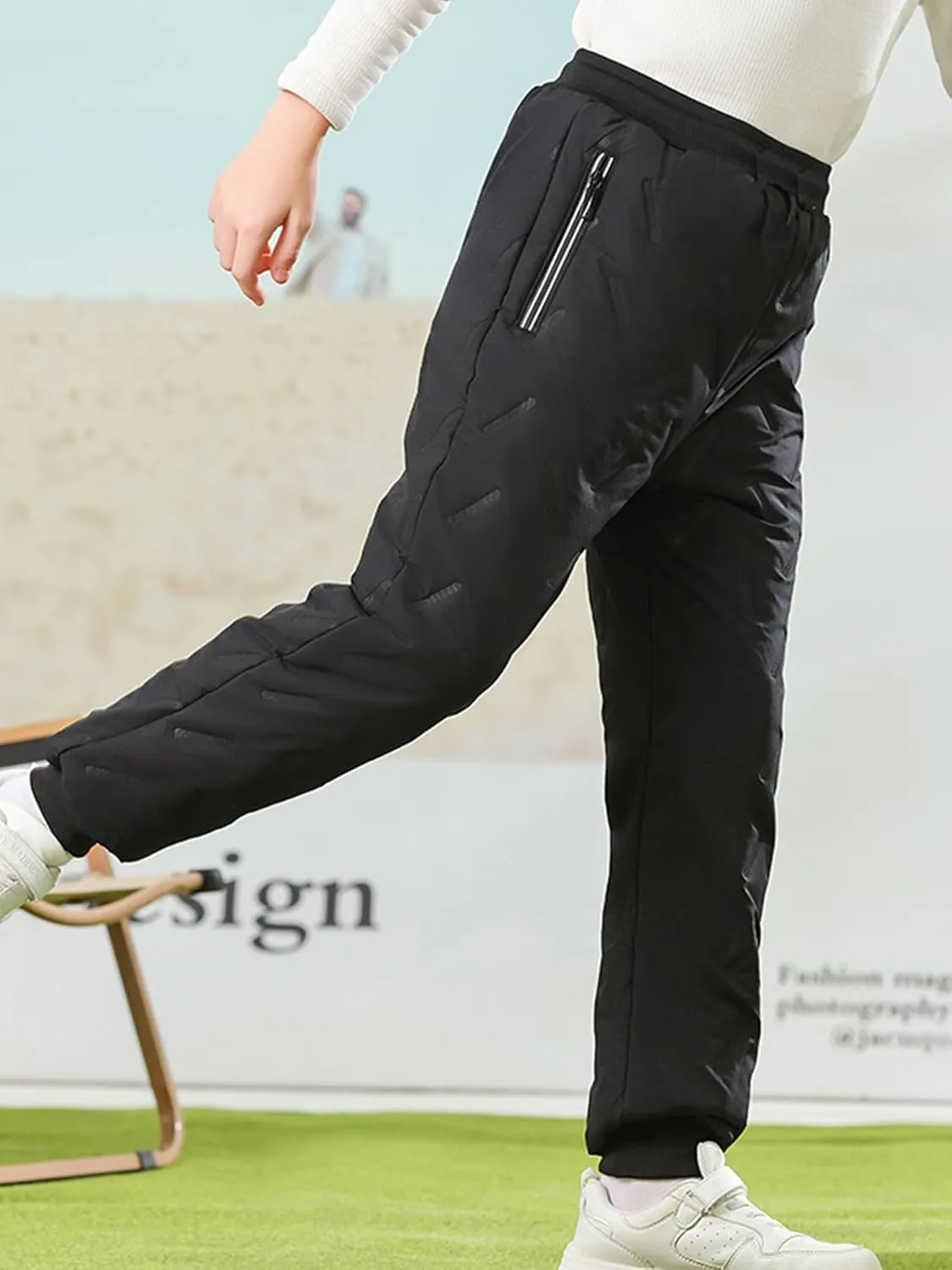 Boys Waterproof Snow Pants Winter Fleece Lined Hiking Pants Drawstring Joggers