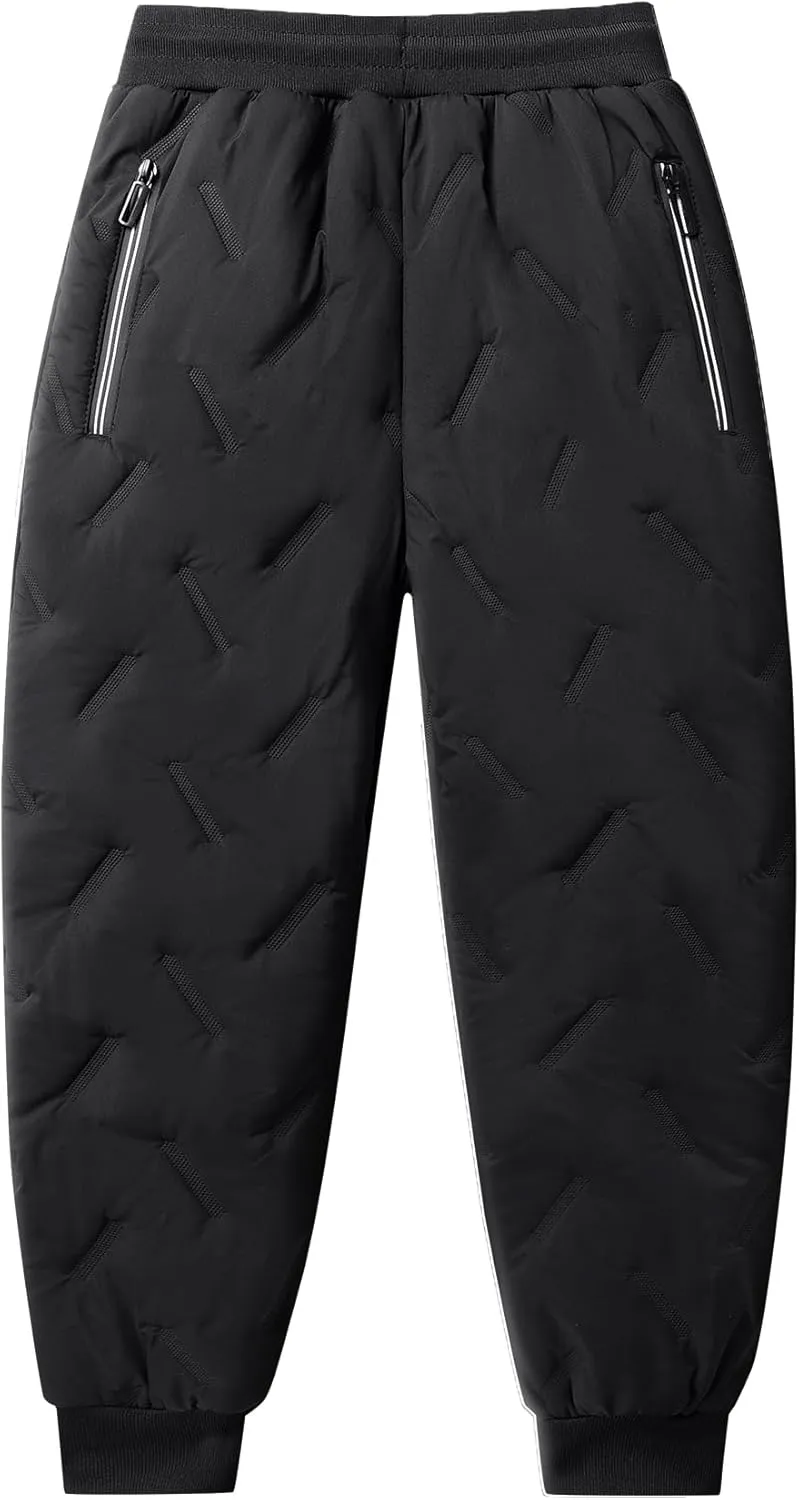 Boys Waterproof Snow Pants Winter Fleece Lined Hiking Pants Drawstring Joggers