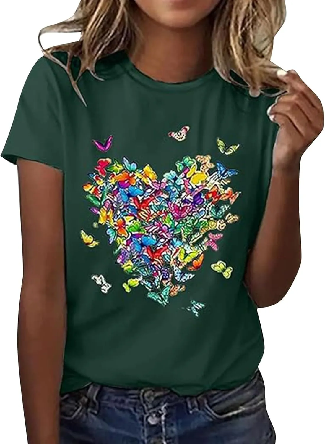 Butterfly Printed Tops for Women Baggy Oversize Short Sleeve T Shirts Crew Neck Casual Trendy Cooling Comfort Pullover