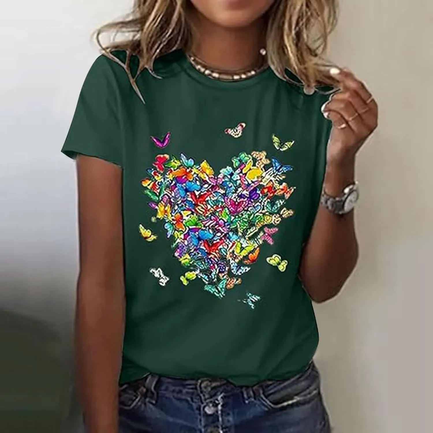 Butterfly Printed Tops for Women Baggy Oversize Short Sleeve T Shirts Crew Neck Casual Trendy Cooling Comfort Pullover