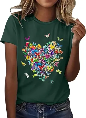 Butterfly Printed Tops for Women Baggy Oversize Short Sleeve T Shirts Crew Neck Casual Trendy Cooling Comfort Pullover