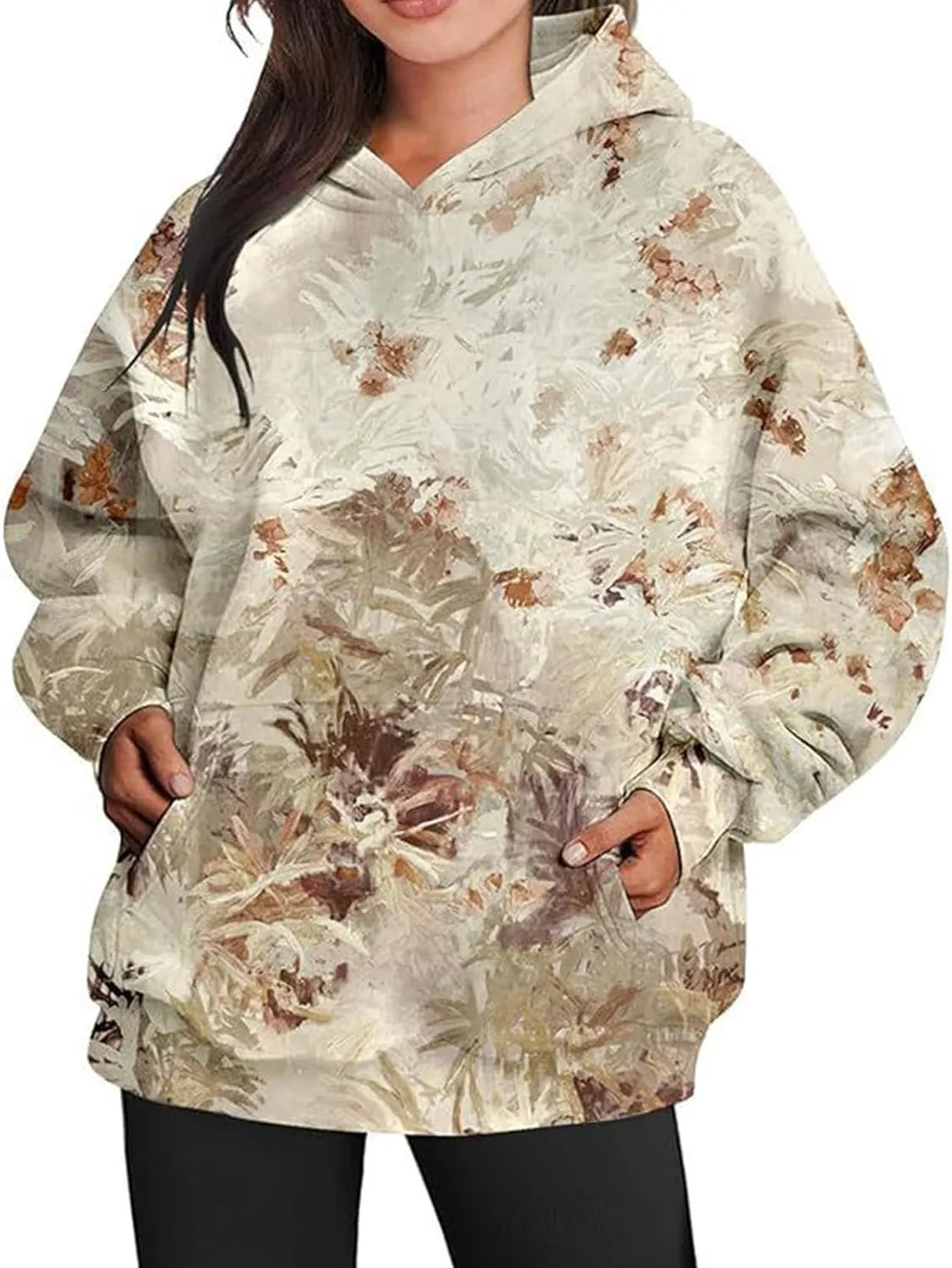 Camo Sweatshirt Women Maple Leaf Graphic Printed Hoodies Relaxed Fit Casual Sweatshirts Lightweight Hooded Pullovers
