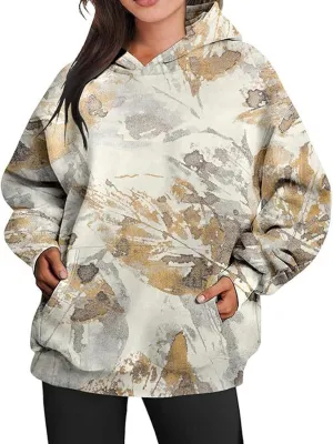 Camo Sweatshirt Women Maple Leaf Graphic Printed Hoodies Relaxed Fit Casual Sweatshirts Lightweight Hooded Pullovers