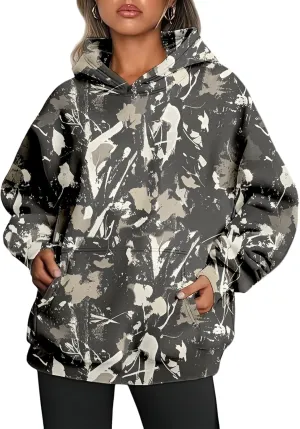 Camo Sweatshirt Women Maple Leaf Graphic Printed Hoodies Relaxed Fit Casual Sweatshirts Lightweight Hooded Pullovers